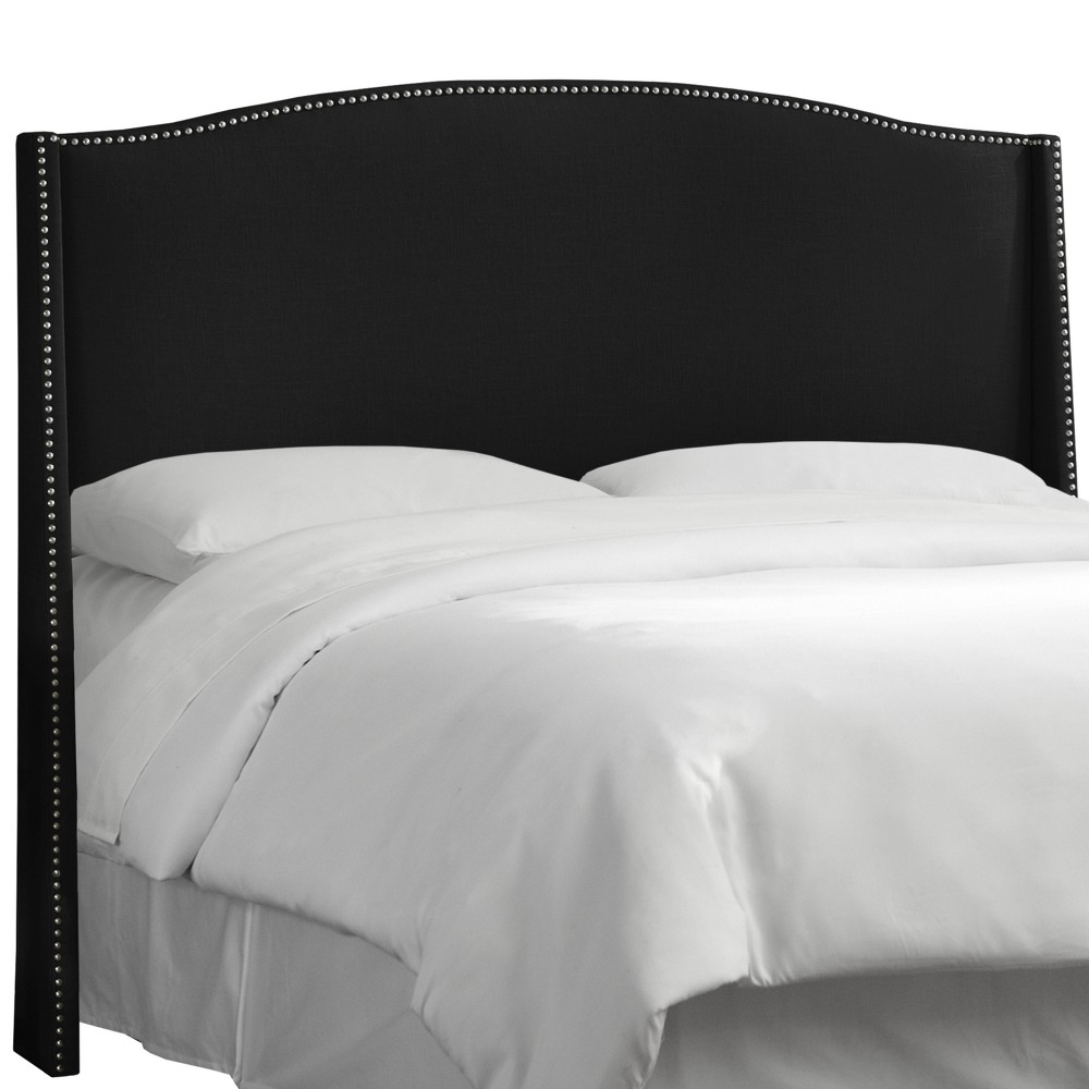 King Palermo Nailbutton Wingback Linen Headboard Black - Skyline Furniture