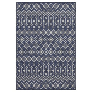 Outdoor Rugs for Living Rooms, Patios, Decks, Entryways, Camping, RV, Picnics, Three Sizes Available, Blue Lozenge Pattern - 1 of 2