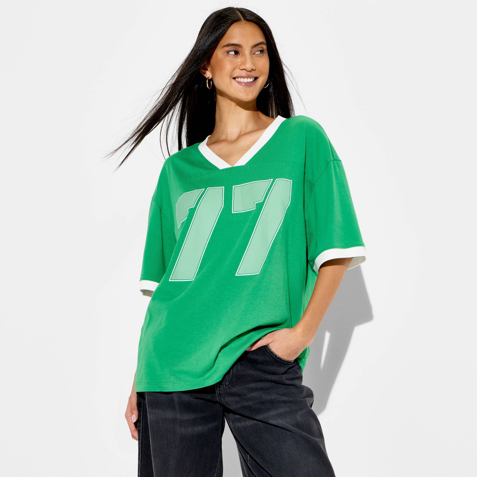 Women's Lucky Football Oversized Short Sleeve Graphic T-shirt - Emerald Green