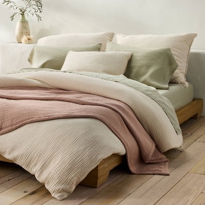 King Size Natural Linen Blend Rectangular Throw Pillow