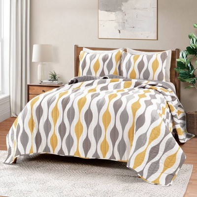 3pc Full/queen Mid Century Geo Quilt Set Gold/gray - Lush Décor : Target