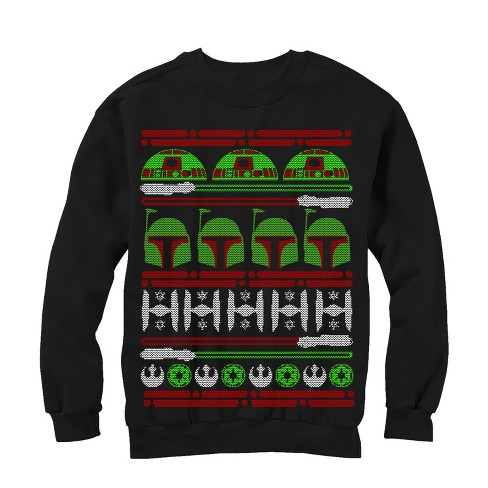 Men s Star Wars Ugly Christmas Boba Fett Sweatshirt Black