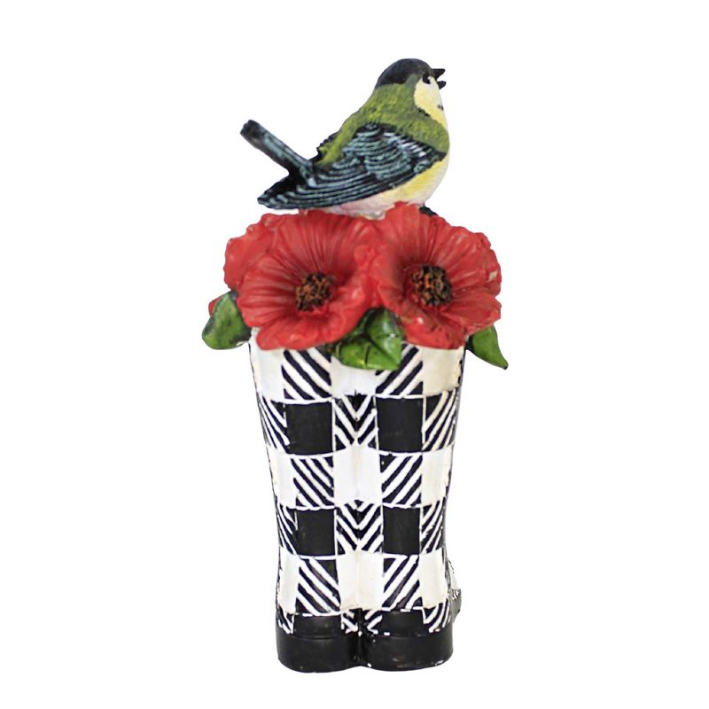 Home Decor Bird On Checkered Boot  -  One Figurine 7.0 Inches -  Figurineflowers Wellies  -   -  Polyresin  -  Black, 2 of 4