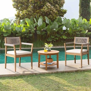 Outdoor Dining Chairs, Acacia Wood Frame Chairs with Armrests, Braided Rope Chair with Polyester Cushions-Coolbibila - 1 of 4