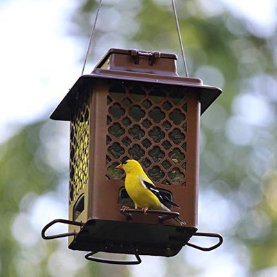 Bronze Metal Hanging Hopper Bird Feeder with Ornate Design