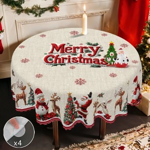 Christmas Tablecloth with Santa, Reindeer, Snowman & Tree – Dustproof Holiday Dining Table Cover Dustproof Easy-Care Home Decor - 1 of 4