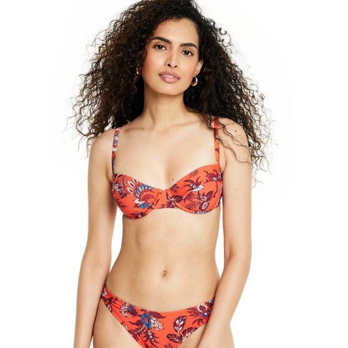 Women's Large Leafy Floral Print Underwire Bikini Swim Top - Rhode X Target  Dark Orange/blue : Target