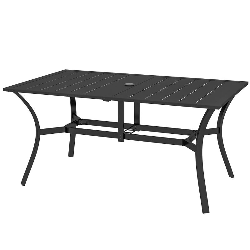 Outsunny Rectangle Outdoor Dining Table for 6 People, Slat Rectangular Patio Table with Umbrella Hole, Steel Frame for Garden, Balcony, 4 of 7