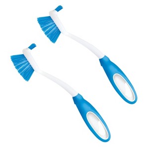 Dish Brush Kitchen Scrubber, by LOLA, Has Stiff Bristles & Food Scraper, Comfort No-Slip Grip Handle, Safe for Non-Stick & Coated Cookware, 1 Pack - 1 of 4
