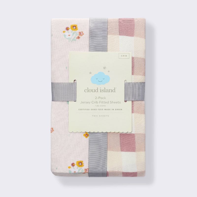 Fitted Jersey Crib Sheet - Floral Gingham Pink - Cloud Island&#8482;, 5 of 6