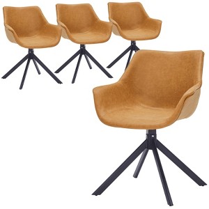 LeisureMod Markley Leather Dining Chair with 360-Degree Swivel Armchair and Powder-Coated Iron Legs Set of 4 - 1 of 4