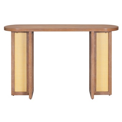 VYNXARIA Console Tables - Farmhouse Rattan Entryway Table, 56in Narrow Hallway Table with Storage, Natural Wood Wash
