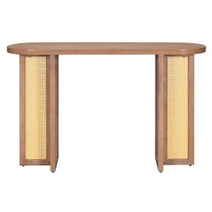 VYNXARIA Console Tables - Farmhouse Rattan Entryway Table, 56in Narrow Hallway Table with Storage, Natural Wood Wash - 1 of 4