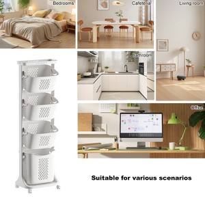 4-Tier Laundry Hamper Sorter, Laundry Storage Organizer with Wheels, Removable Rolling Laundry Baskets, Bathroom Cart for Dirty Clothes, White - 1 of 4