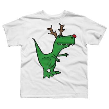 Boy's Design By Humans Cool Funny Christmas T-Rex Dinosaur with Antlers By SmileToday T-Shirt