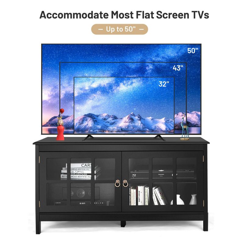 Tangkula 50" TV Stand Modern Wood Storage Console Entertainment Center w/ 2 Doors Black, 5 of 11