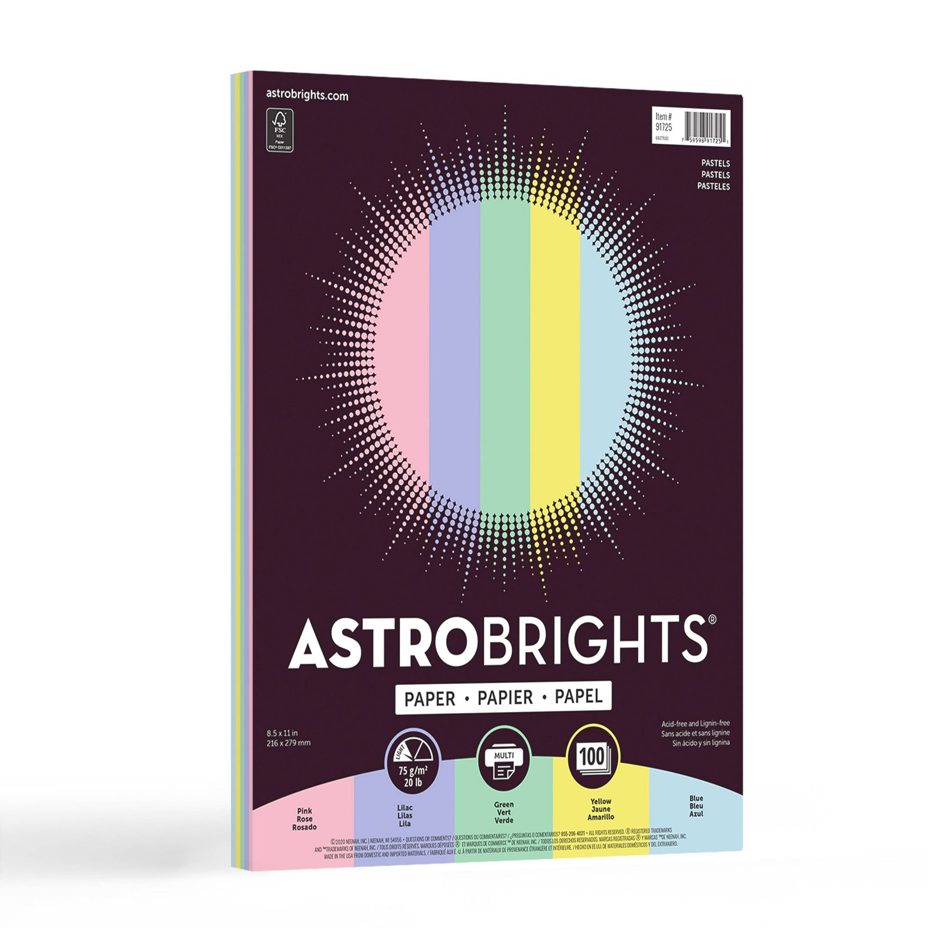 100 Sheets Printer Paper 8.5"x11" Pastel - Astrobrights: Specialty Uncoated Multicolor Paper, 100 Sheets, 8.5x11 Inches