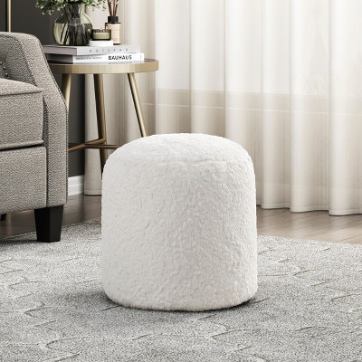 Vynxaria Cylindrical Chenille Pouf ¨C Modern Ottoman & Versatile Footstool