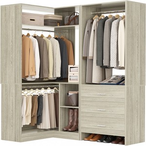 Besiost 57-In Corner Closet System Set with Wood Drawers, Freestanding Closet Organizer with Hanging Rods - 1 of 4
