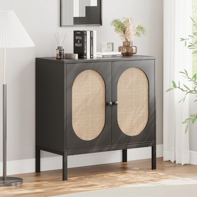 Buffet Cabinet, Rattan Storage Cabinet with Doors and Shelves