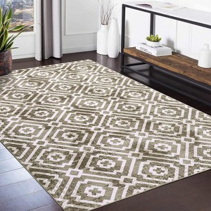 Modern Washable Geometric Area Rug, Non-Slip Stain Resistant Accent Mat, Soft Floor Carpet for Bedroom Entryway Laundry Room Living Room - 1 of 4