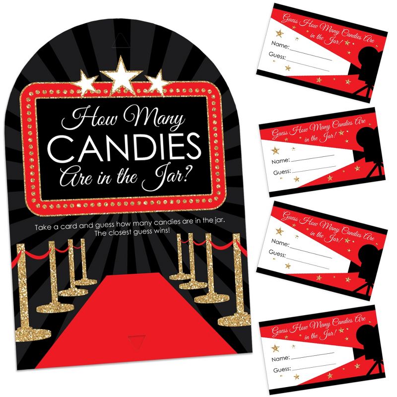 Big Dot of Happiness Red Carpet Hollywood - How Many Candies Movie Night Party Game - 1 Stand and 40 Cards - Candy Guessing Game, 1 of 9