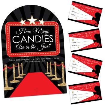 Big Dot of Happiness Red Carpet Hollywood - How Many Candies Movie Night Party Game - 1 Stand and 40 Cards - Candy Guessing Game