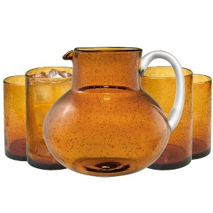 Artland Iris 90oz Hand Blown Pitcher & Set of 4 17oz Highball Glasses, Unique Bubble Design, Lead-Free Glass for Serving Beverages - 1 of 4