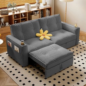 Resenkos 2-in-1 Velvet Convertible Sofa Bed Loveseat with 600lb Capacity and Handles - - 1 of 4
