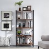 VECELO Wooden Bookcase Retro Industrial Bookshelf with Metal Frame & Open Platform, 4 Shelf Bookcase, Brown - 2 of 4
