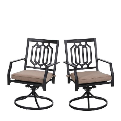 2pc Outdoor Metal Swivel Rocking Chairs With Cushions - Black - Capiva ...