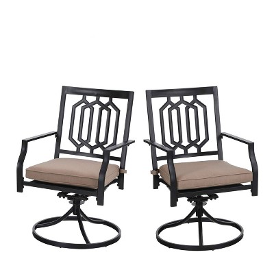 2pc Outdoor Metal Swivel Rocking Chairs with Cushions - Black - Capiva Designs