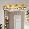 DORESshop Modern 4-Light LED Vanity Light Brushed Copper Bathroom Wall Sconce with Square Crystal Shades for Bathroom Bedroom and Mirror Lighting - 4 of 4
