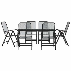 vidaXL 7-Piece Anthracite Patio Dining Set - Reclining Outdoor Metal Mesh Chairs with Adjustable Backrest and Sturdy Table for Garden, Patio, Lounge - 1 of 4