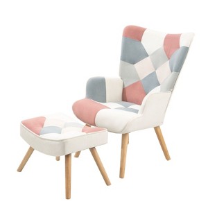 NicBex Linen Accent Chair,Upholstered Living Room Chairs with Curved Tall Backrest and Ottoman,Modern Armchair,Accent Chairs for Living Room - 1 of 4