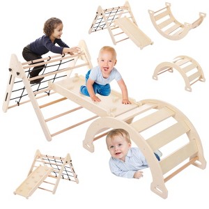 3-in-1 Wooden Indoor Gym Playset ¨C Foldable Climbing Structure for Toddlers 18M+ & Kids 3-6 (3PCS Jungle Gym Set) - 1 of 4