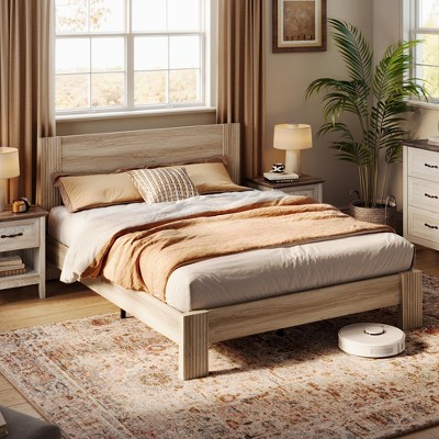 Farmhouse Wood Bed Frame with Headboard, Easy Assembly, Noise-Free, No Box Spring Required