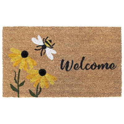 RugSmith Multi Machine Tufted Welcome Flowers & bee Doormat