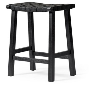 Maven Lane Noah Backless Counter Stool in Aged Black Finish with Charcoal Black Vegan Leather - 1 of 4