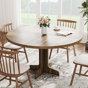 Round Dining Table for 4, 47 Inch Farmhouse Kitchen Table with Wood Tabletop and Stable Base for Home Dining Room Living Room - 1 of 4