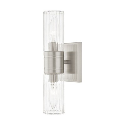 Midtown Brushed Nickel 2-Light Vanity with Clear Fluted Glass