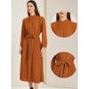 Allegra K Women's Long Sleeve Mock Neck A-Line Flowy Midi Pleated Shirt Dress - 2 of 4