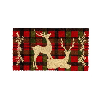 Evergreen Tartan Reindeer Indoor Outdoor Natural Coir Doormat 1'4