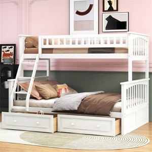 RISOKEYS Twin over Full Convertible Beds, Bunk Bed with 2 Storage Drawers and Ladder, Can be Devided into 2 Beds, No Spring Box Needed, Espresso - 1 of 4