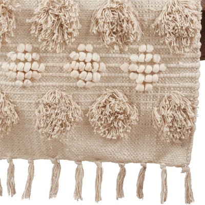 Beige Cotton Tufted Tassel Table Runner