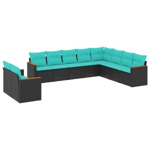 vidaXL Patio Sofa Set with Cushions, 10 Piece Outdoor Black Poly Rattan Furniture for Garden, Terrace, Lawn, and Backyard - 1 of 4