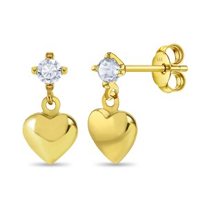 Girls' Cubic Zirconia Heart Dangle 14k Gold Earrings - In Season Jewelry - 1 of 1