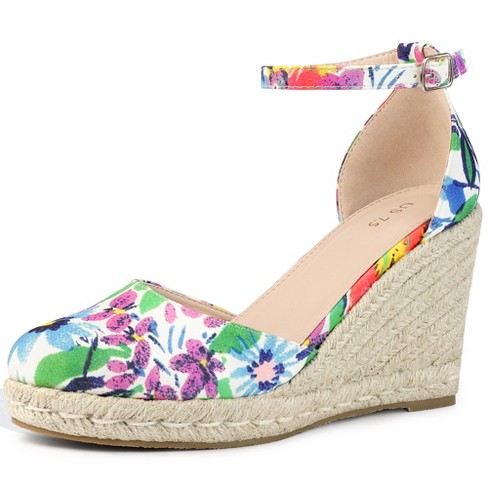 Perphy Women's Platform Espadrilles Closed Toe Wedges Heel Sandals Blue  White 8.5 : Target