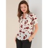Allegra K Women's Ruffle Tie V-Neck Casual Smocked Short Sleeve Floral Top - 4 of 4