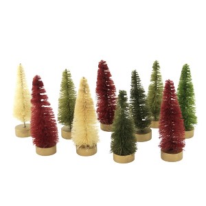 2.75 In Mini Bottle Brush Trees S/10 Home Decor Red Green White Bottle Brush Trees - 1 of 3